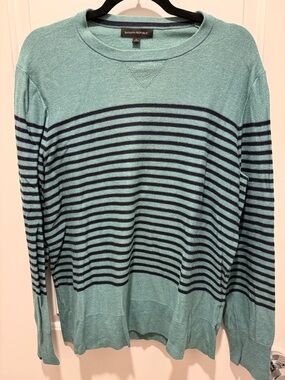 Banana Republic Mint Green and Navy Striped Crewneck Sweater